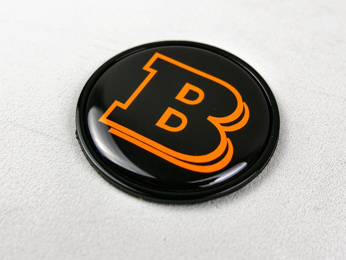 Hood Scoop Black Metal Badge Orange Brabus Logo Emblem 55mm for Mercedes-Benz G-Class W463 W463A